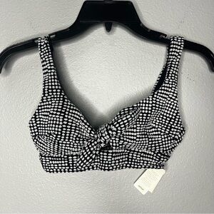 Aerie Scoop Bikini Top Padded Triangle XS Black White Bow‎ Front Swim NWT